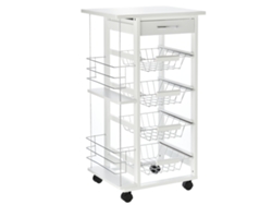 Carrito de cocina Vista con cajón, 4 cestas y estantes laterales, 47x37x83cm, blanco