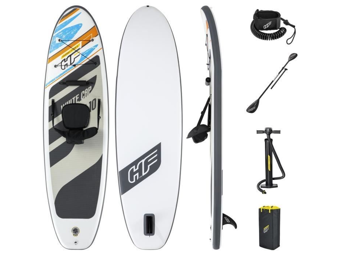Tabla Paddle Surf Hinchable BESTWAY Hydro-Force White Cap 305x84x12 cm Remo Doble, Asiento, Bomba, Bolsa de Viaje