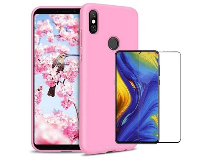 Kit Carcasa y Protector de Cristal 5D Full Cover Xiaomi Mi Mix 3 Silicona Rosa