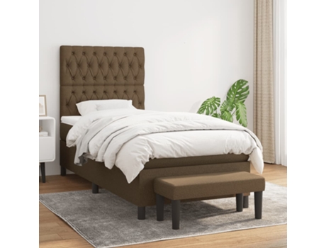 Cama con somier VIDAXL (Marrón - Tela - 203 x 90 x 128 cm)