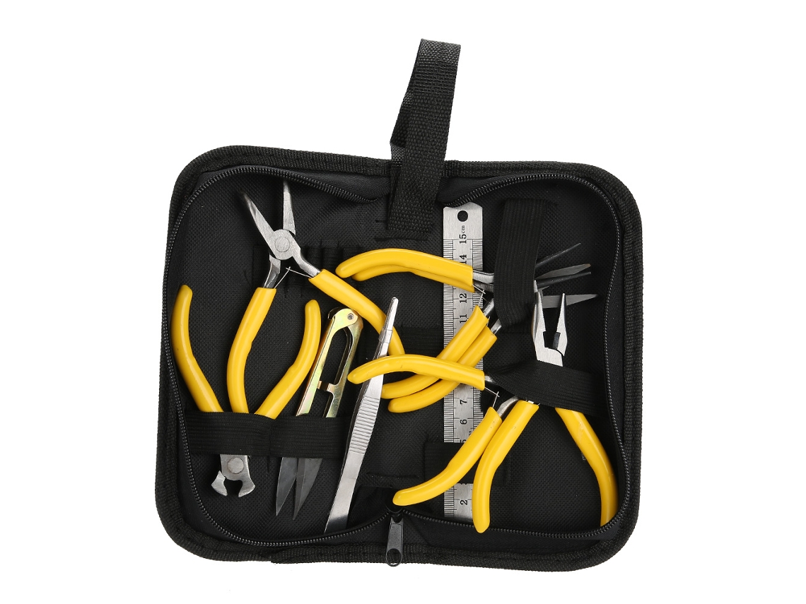 Kit de herramientas para reparación de relojes y joyas con pinzas, alicates, regla y tijeras (9 piezas)