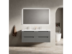 Grea Lavabo Doble Suspendido 120cm, Cubetas Integradas De Piedra Sintética Gruesa, Armario Listonado, Gris Oscuro