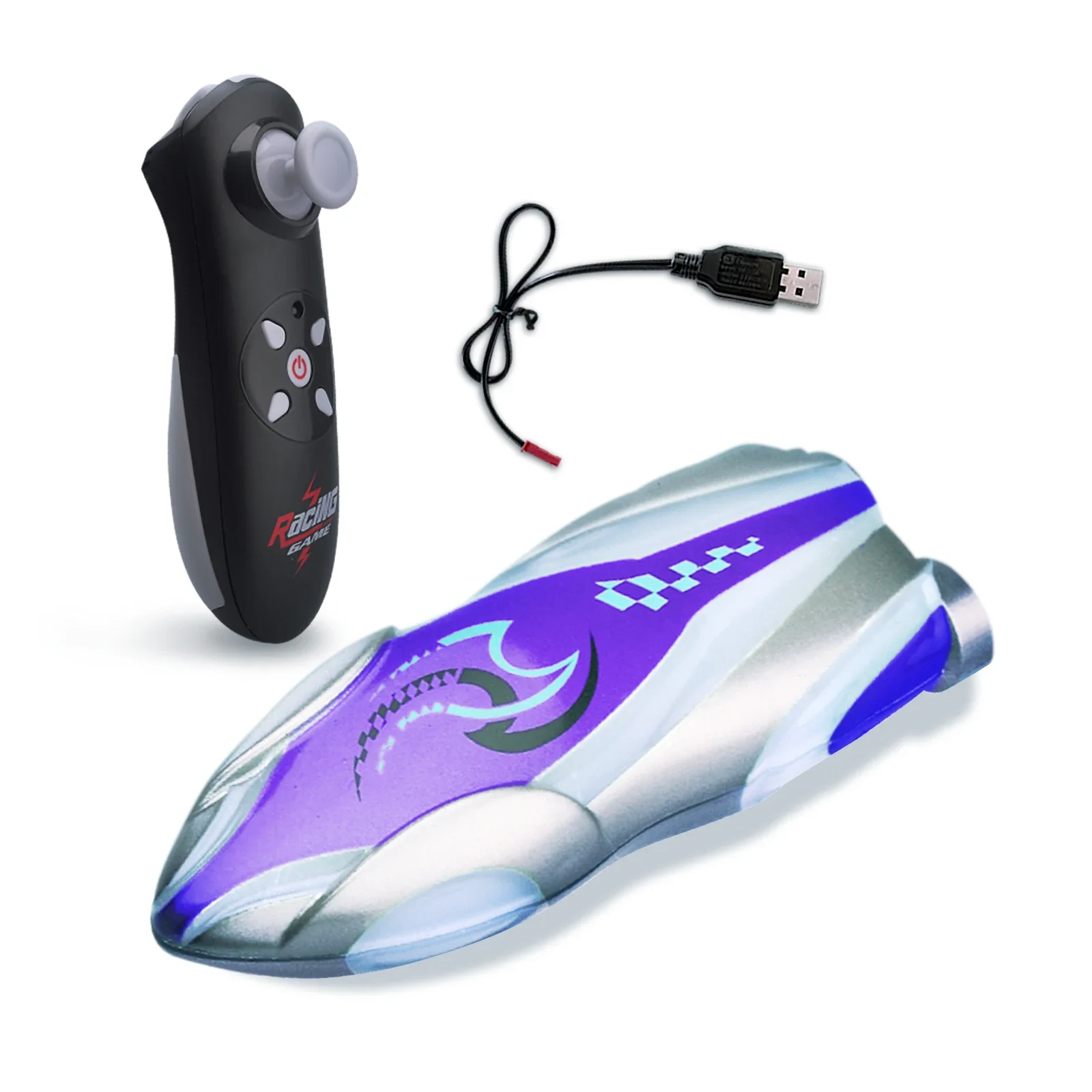 (morado) Mini Lancha Acrobática Teledirigida Con Luces, Juguete Acuático Giratorio, Apta Para Bañeras Y Piscinas.