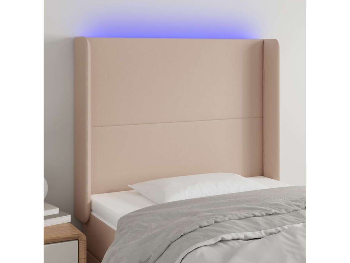 Cabecero Con Led Cuero Sintético Capuchino 93x16x118/128cm