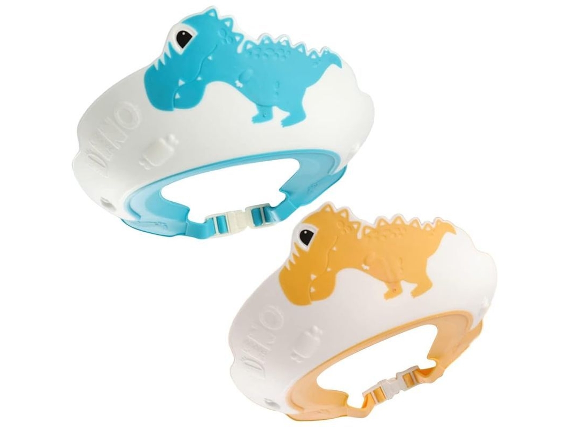 Paquete de 2 gorros de baño para bebés con protectores ajustables para ojos y oídos, gorro de champú de dinosaurio para niños