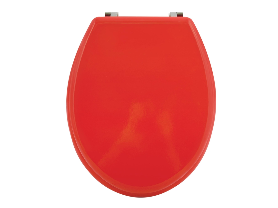 Asiento de inodoro Wellhome con bisagras de acero inoxidable, acabado rojo.
