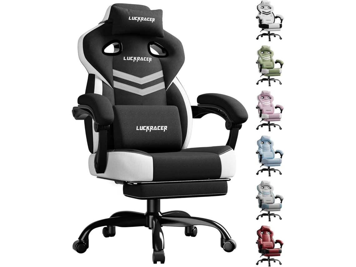 Silla para juegos/oficina con brazos articulados, inclinación de 90-155°, tela funcional y duradera, Luckracer