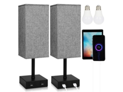 Rebe-lámpara De Mesita De Noche Neoglint 2 Pack Con Bombilla Led Blanco Cálido, Control Táctil, Puertos Usb A Y Type-c, 3 Niveles De Brillo