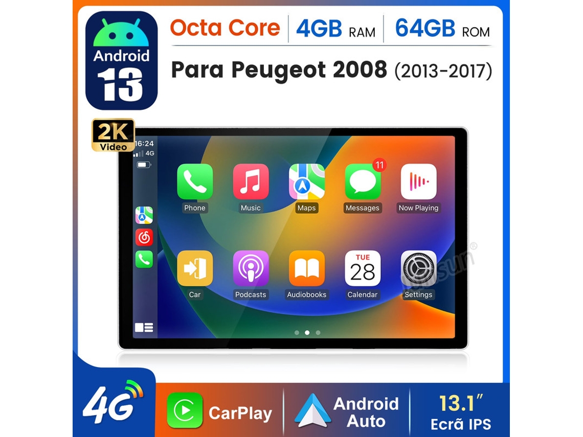 Gps 13 Polegadas Estéreo Automotivo Gps Navegação Carplay Swc Para Peugeot 208 (2008) Android 13