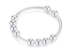 Anillo Antiestrés De Plata De Ley 925 Para Mujer/hombre Con Perlas Giratorias, Talla 7