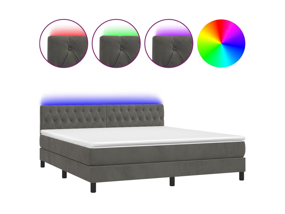 Maison Exclusive - Cama Box Spring Colchón Y Led Terciopelo Gris Oscuro 180x200 Cm