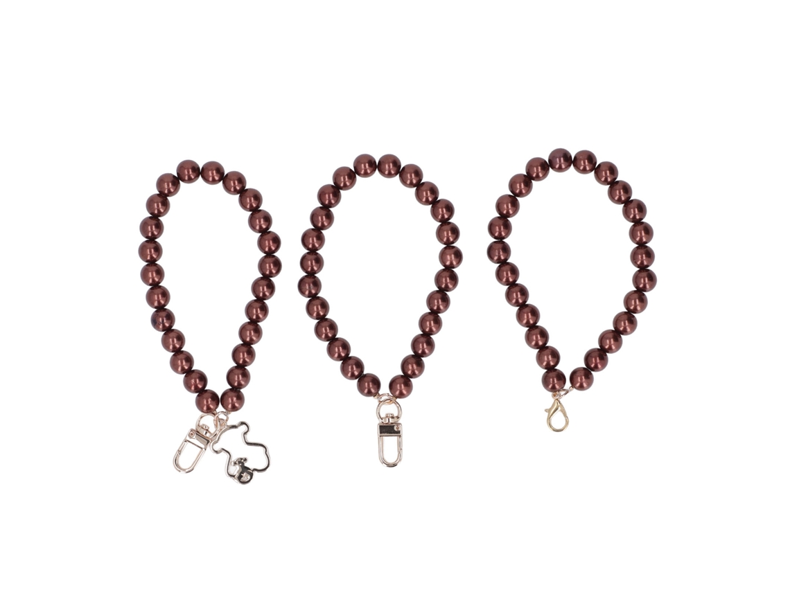 3 Cadenas Para Celular Con Perlas De 12 Mm, Tres Estilos Diferentes Con Hebilla De Metal Marrón.