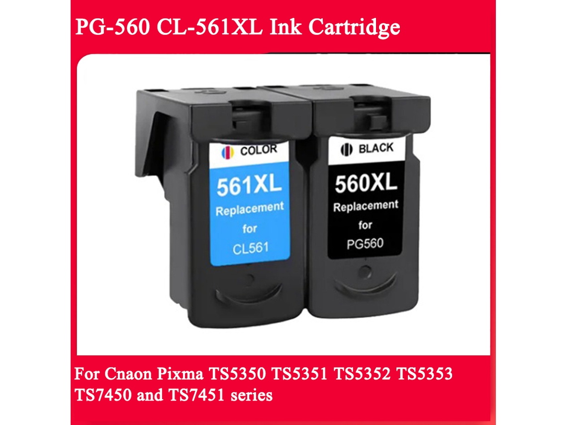 1 juego de cartuchos de tinta compatibles con Canon PG560, 560XL y 561XL para Canon PG-560, CL-561 XL, Pixma TS5350, TS7450, TS5351, TS5352 y TS535.