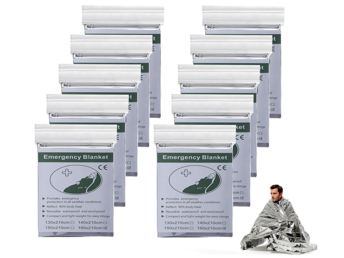 10 Plata Manta Térmica de Supervivencia de Emergencia Bolsa de Dormir de Emergencia Impermeable Reutilizable para Actividades al Aire Libre BISBISOUS