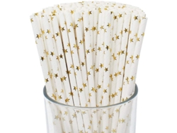 Pajitas De Papel Desechables Premium Linjou Con Estrellas Doradas (100 Unidades)