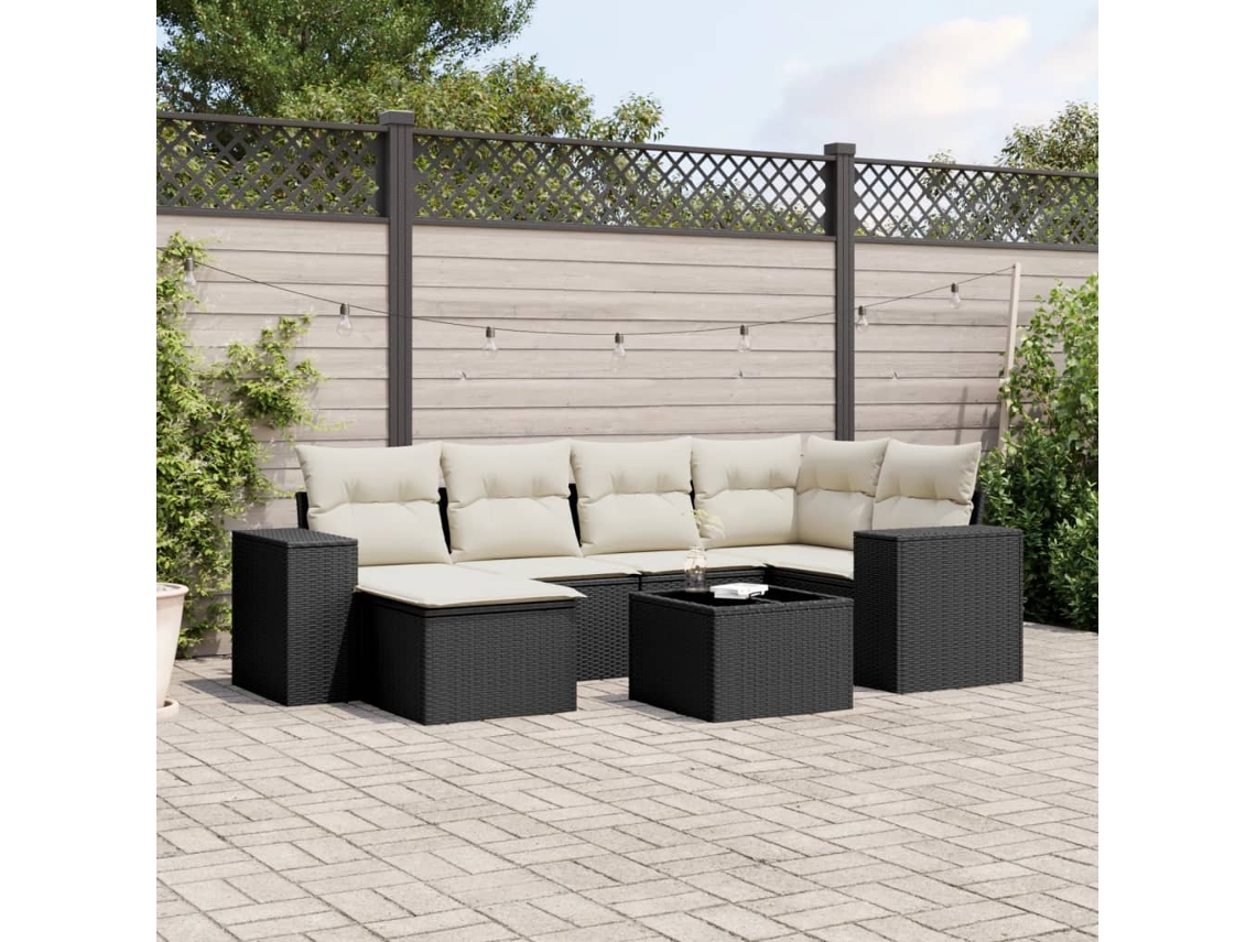 Conjunto de sofá de jardín de 7 piezas con cojines de mimbre negro de DKD Home Decor