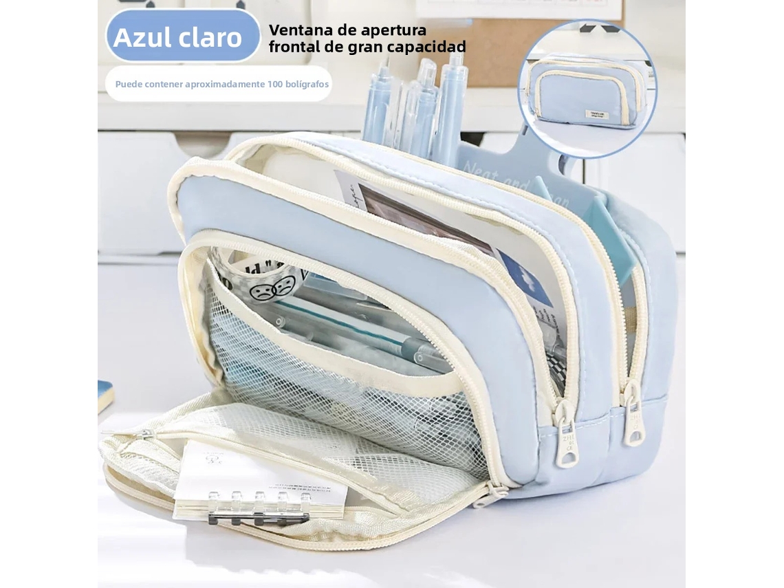 Bonito estuche para lápices multicapa (azul claro), gran capacidad, duradero.