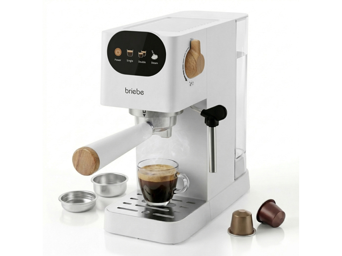 Nordic Cafetera Espresso 20 Bares Compatible Cápsulas Nespresso Y Café Molido Espumador Leche Briebe Ec1180wht Blanco