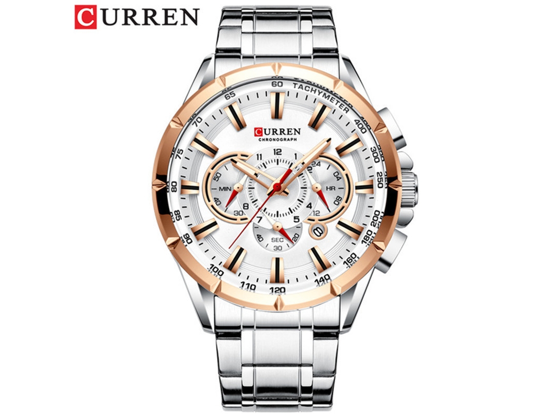 Reloj De Negocios Para Hombre (plata Y Oro Rosa) Con Correa De Acero Inoxidable, Calendario De Cuarzo, Seis Manecillas, Multifuncional Y Luminoso.