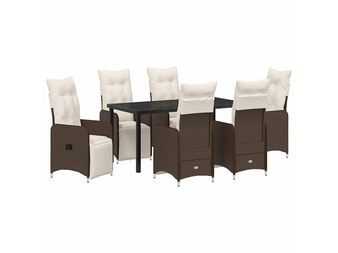 Conjunto de Jantar para Jardim 7 Pcs Castanho Vime Pe MAISON EXCLUSIVE