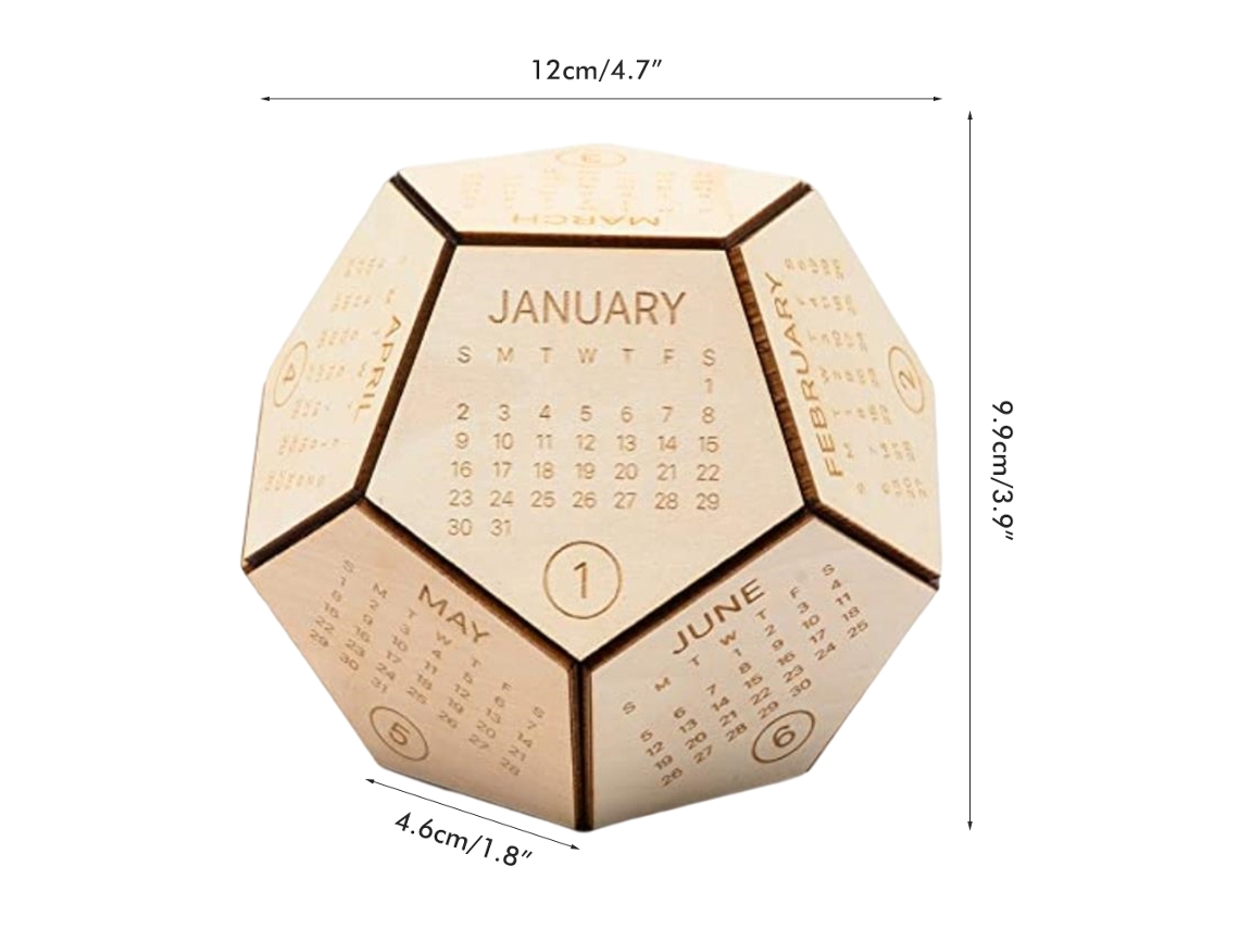 Calendario dodecaédrico de madera 2022 para oficina y hogar.