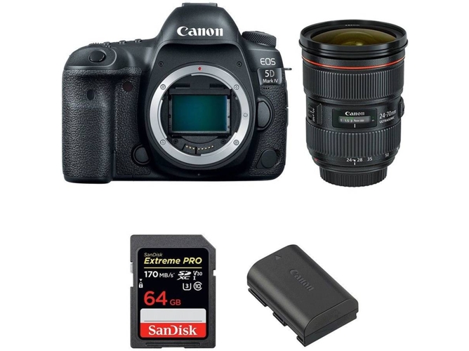 Kit Cámara CANON EOS 5D Mark IV + EF 24-70mm f/2.8L II USM + SanDisk 64 GB + Batería (Full-Frame)