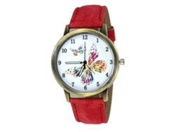 Reloj De Pulsera De Cuarzo Para Mujer En Aleación Con Correa Vaquera, Mariposas De Moda, Rojo.