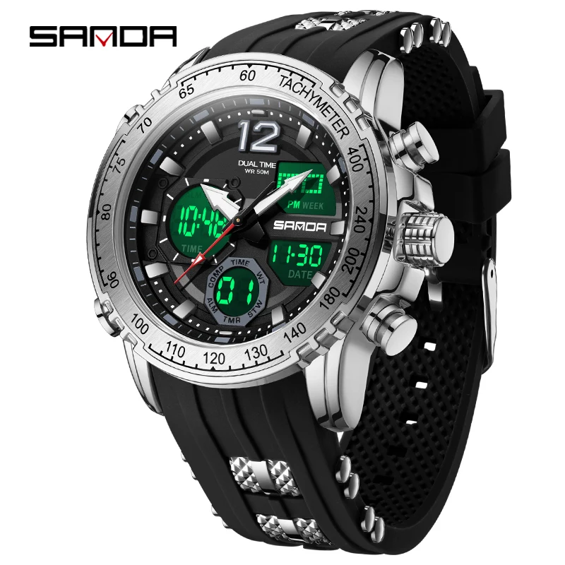 Reloj Deportivo Electrónico Multifuncional De Cuarzo Para Hombre (negro Y Plateado) Con Cronógrafo Y Alarma, Resistente Al Agua.