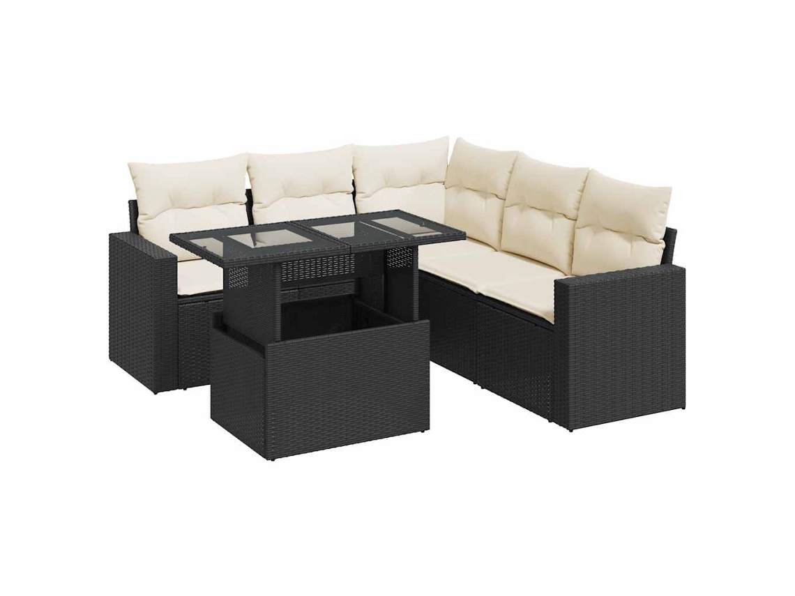 Juego de 6 sofás de jardín con cojines de mimbre, color negro, EXCLUSIVA MAISON (N/D)