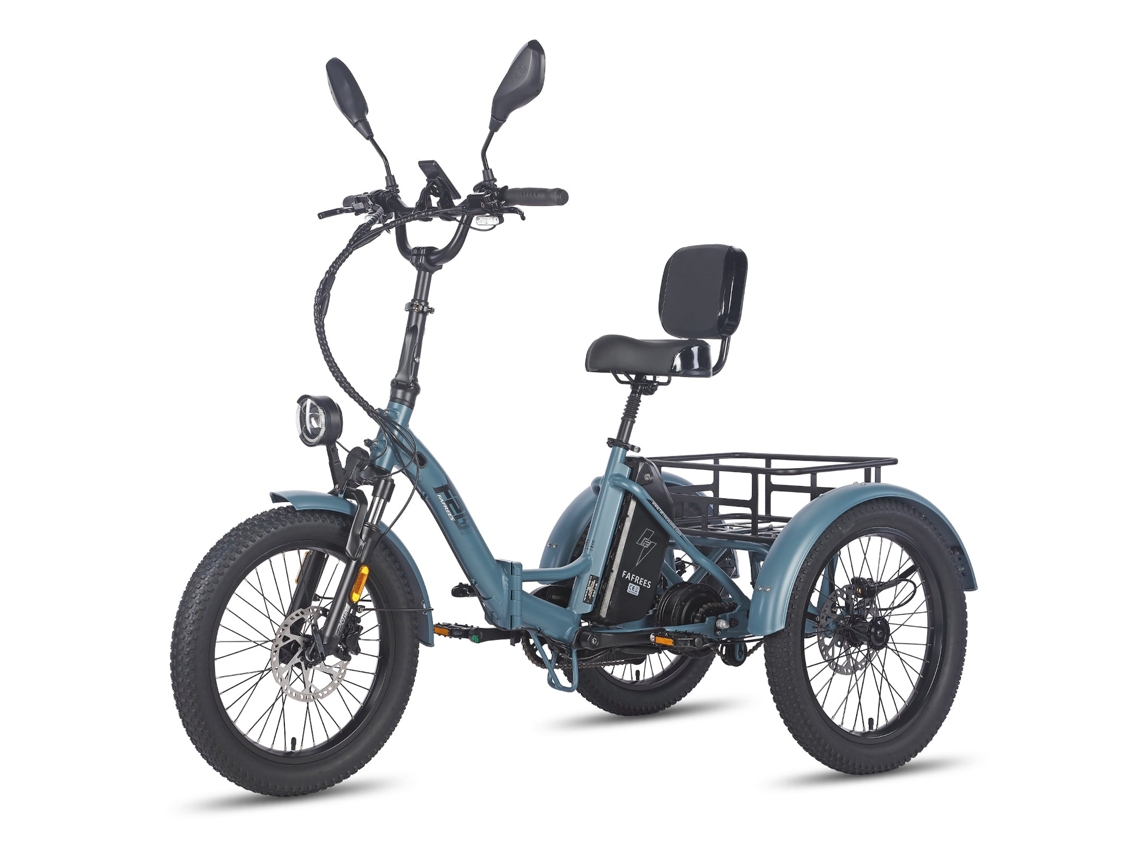 Triciclo eléctrico Fafrees F20 Mate con respaldo, motor de 500 W, batería de 48 V y 23,45 Ah, neumáticos de 20 pulgadas, color azul grisáceo