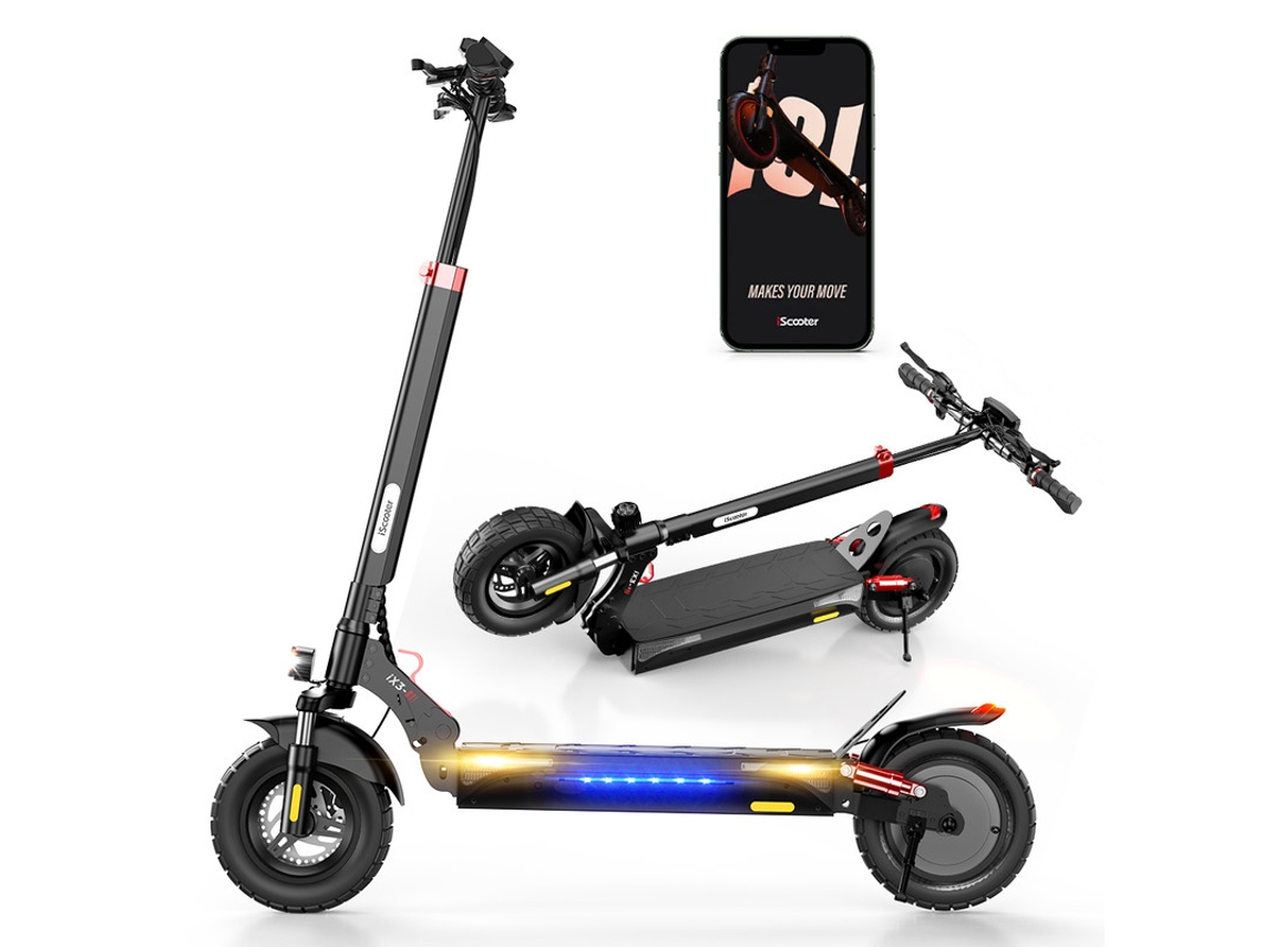 Patinete eléctrico plegable Iscooter Ix3, motor de 800 W y 10 Ah, velocidad máxima de 40 km/h, autonomía de 40 km, neumáticos de 10", control por aplicación
