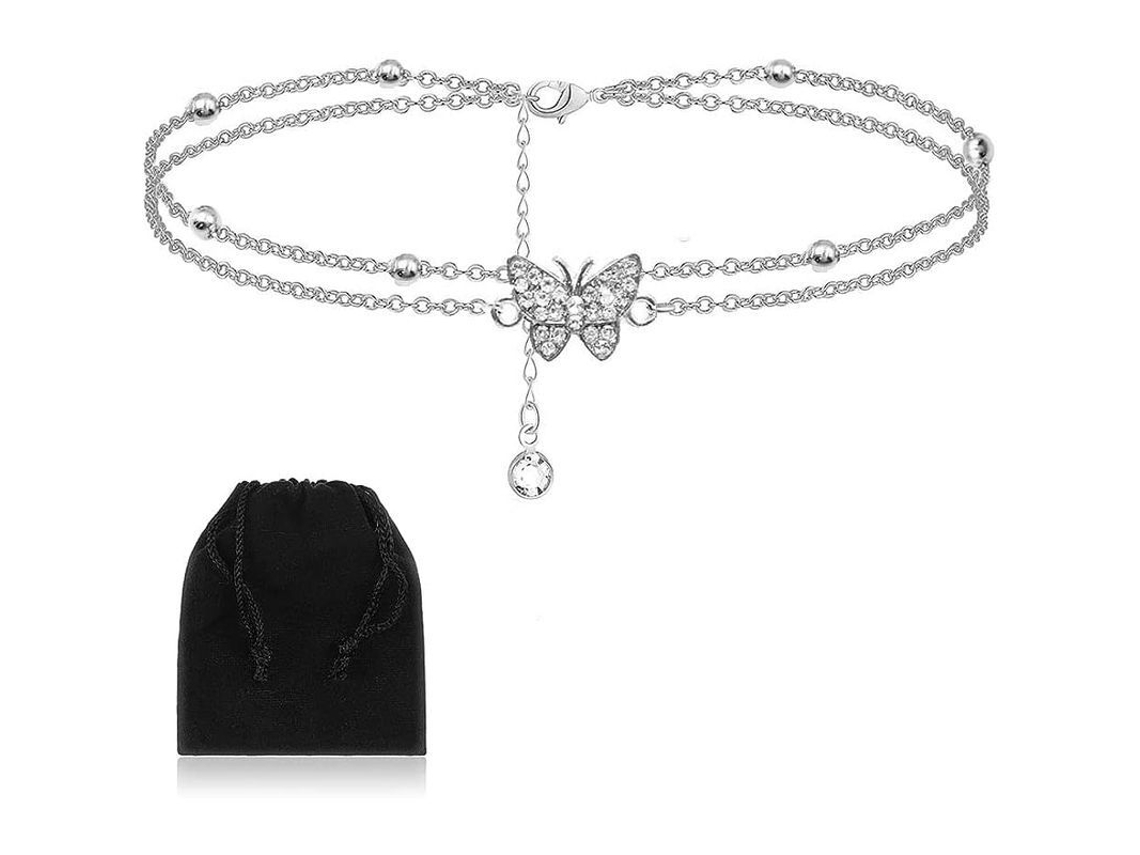 Tobilleras De Mariposa De Plata De 14 Quilates Para Mujer - Ajustables, Diseño Doble, Hipoalergénicas, Regalo Ideal