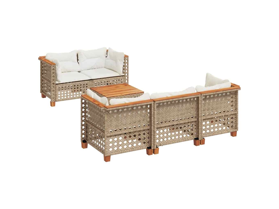 Conjunto de sofás de jardín vidaxl 6 piezas ratán/mimbre beige