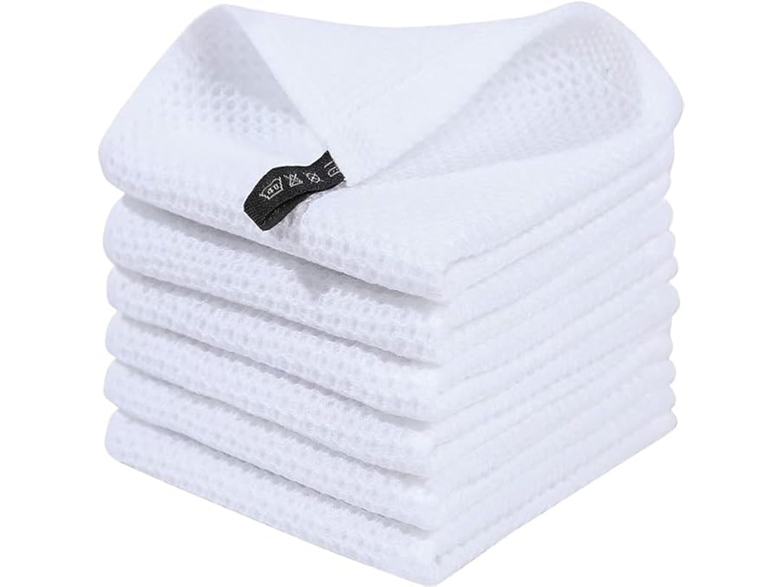 Paños De Cocina Cuadrados, Sin Pelusa, Altamente Absorbentes, De Secado Rápido - 34 Cm X 34 Cm, 6 Unidades, Color Blanco Siurn