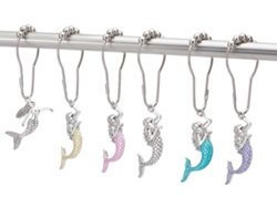 12 anillas de acero inoxidable para cortina de ducha de sirena de Freebloss, ganchos para cortinas de baño en barra de Vayotoy