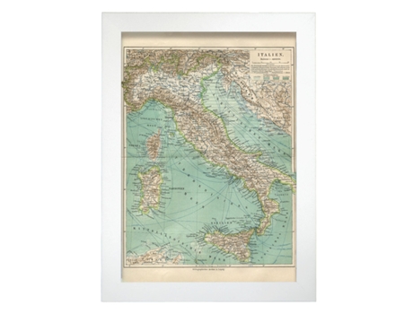 Póster NACNIC Geográficos en Estilo Vintage. Mapa de Italia. Ilustraciones de Antiguos Mapamundis en Tonos Sepia. Tamaño A3, Sin Marco.