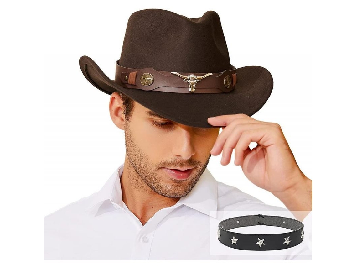 2026-sombrero Vaquero Clásico Unisex, Ala Ancha, Estilo Occidental Con Cinturón Ajustable, 56-58cm, Para Hombres Y Mujeres Marrón Oscuro