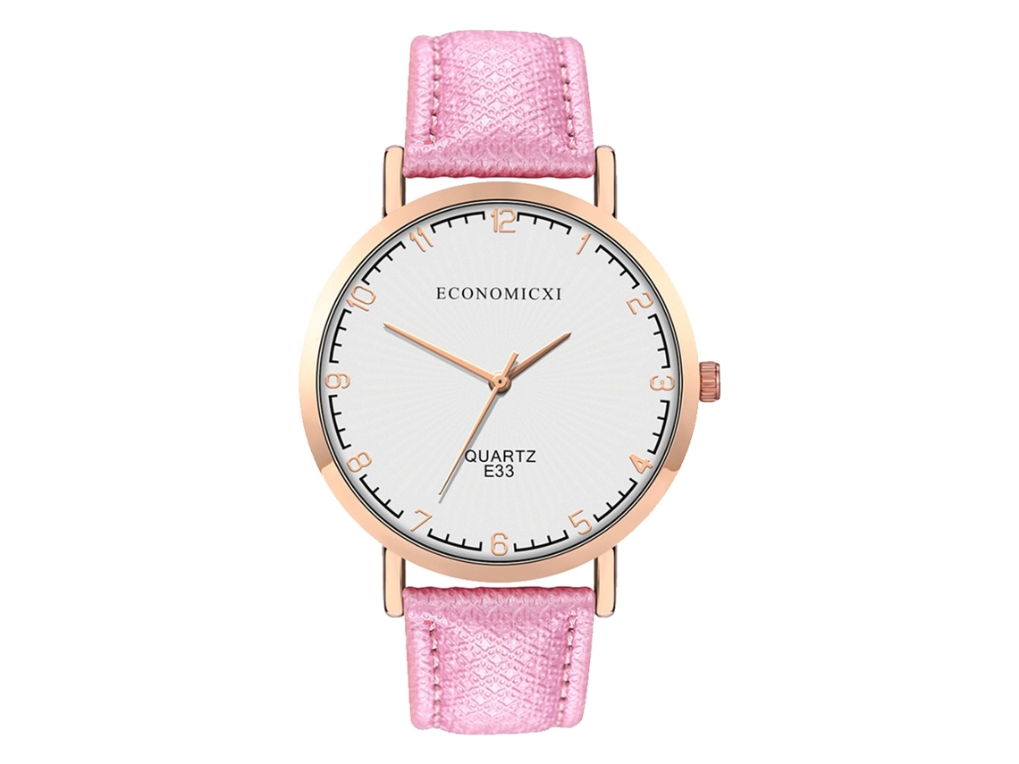 Reloj De Pulsera Unisex De Cuarzo Con Correa De Pu Y Esfera Redonda (rosa)