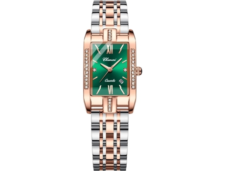 VEANXIN Reloj de pulsera resistente al agua con diamantes cuadrados para mujer-Verde