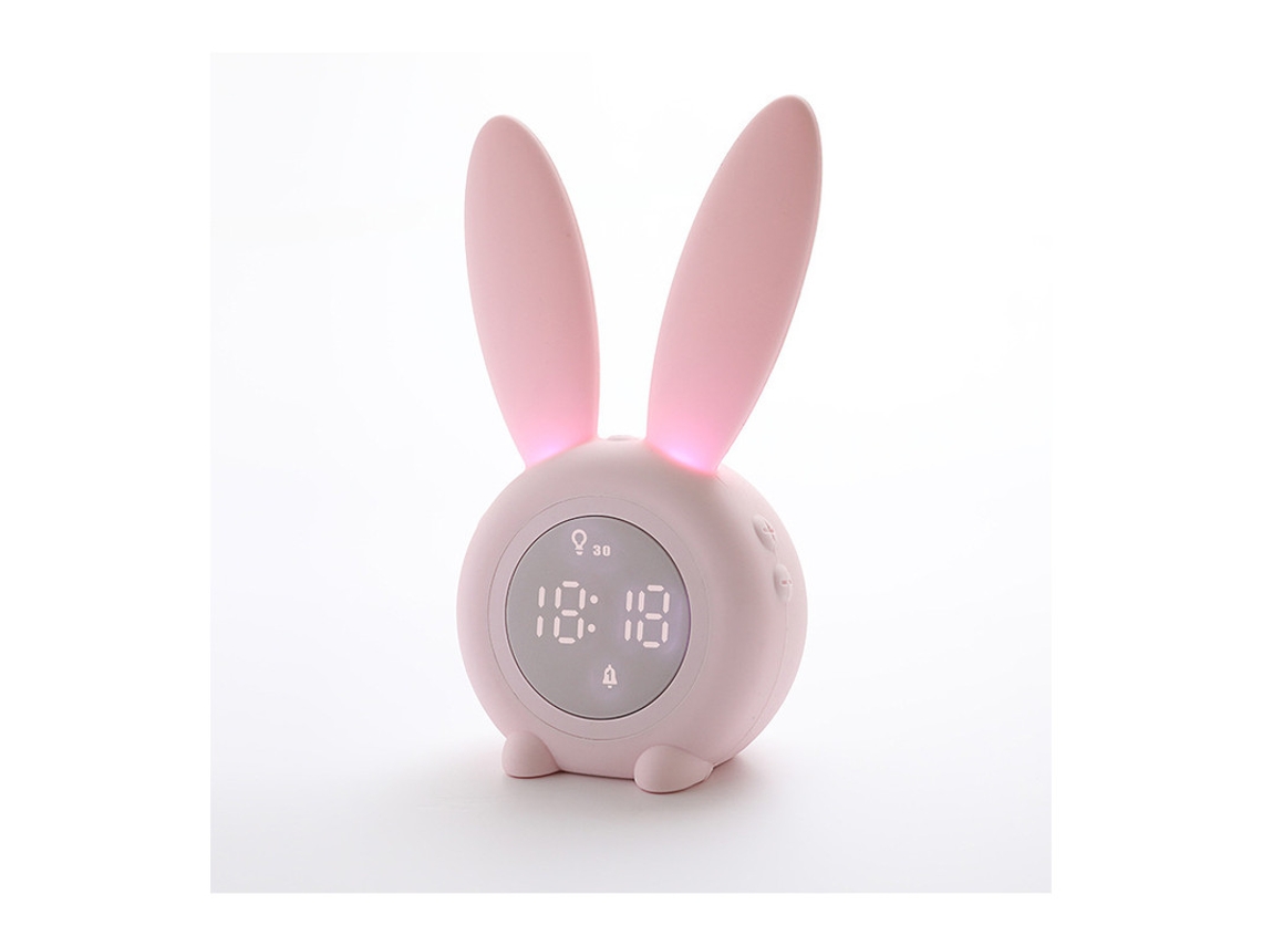 Reloj de escritorio Led conejo de dibujos animados electrónico Despertly con luz de noche transpirable rosa