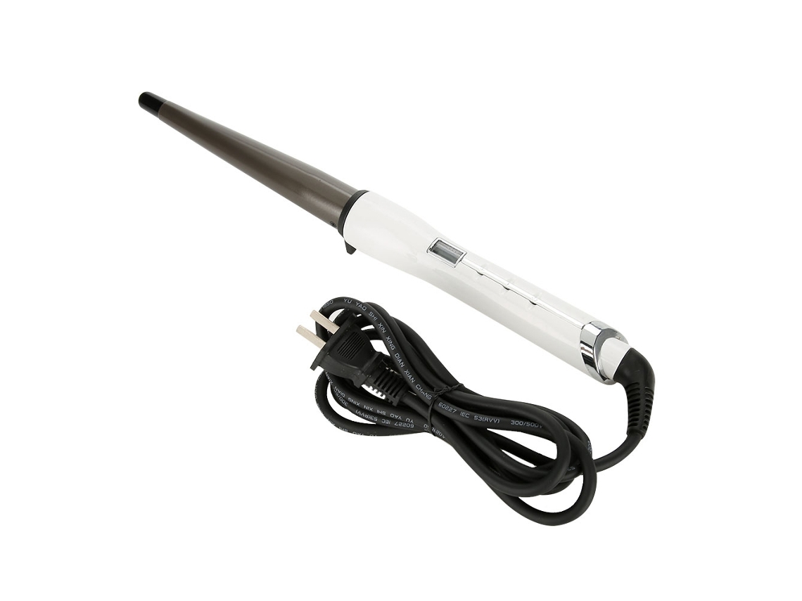Herramienta De Peinado Cerámica Plancha De Rizado Ondulador De Pelo Cono Flor De Pera Lcd Blanco 25mm