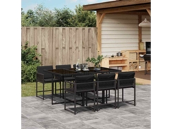 Juego de comedor de jardín de 7 piezas con cojines de mimbre negros de DKD Home Decor