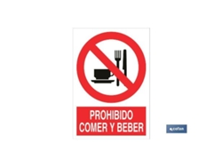 Señal poliestireno 210x148mm. prohibido comer y beber