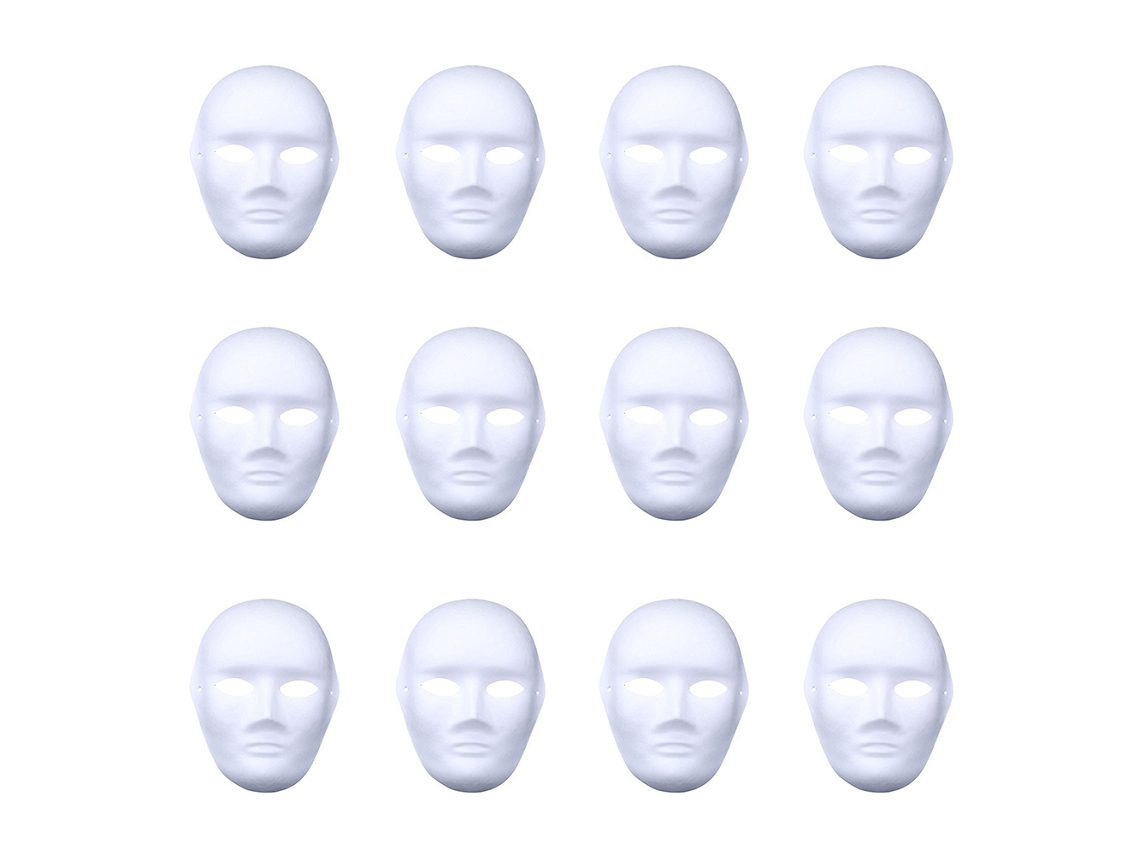 12pcs Máscara De Arte Em Papel Branco Pintável Diy Rosto Completo Para Festas 19x24cm
