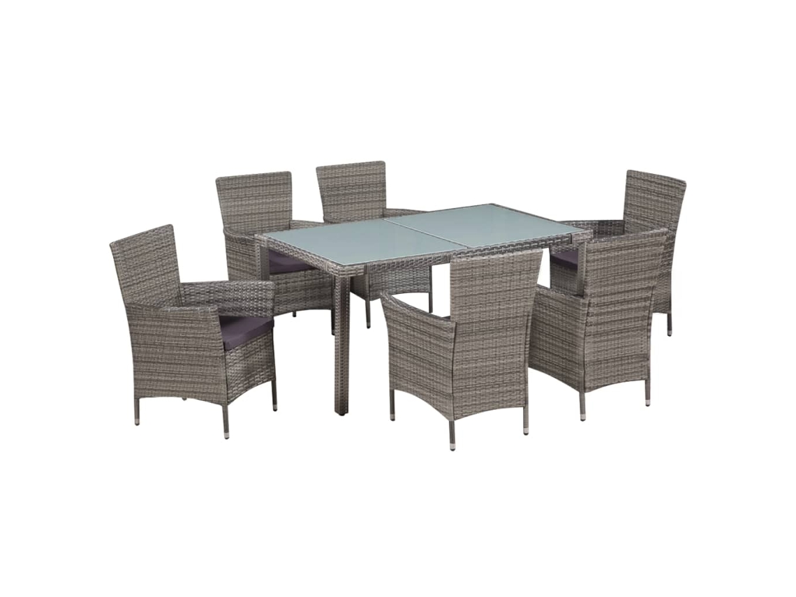 Juego de comedor de exterior de 7 piezas DKD Home Decor con cojines de mimbre gris