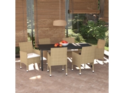Pcs Conjunto Jantar P/ Jardim C/ Almofadões Vime Pe Bege Dkd Home Decor
