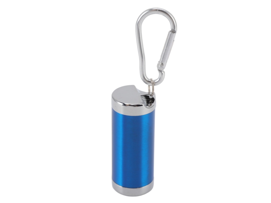Cenicero portátil de acero inoxidable resistente al fuego, diseño con hebilla, mini cenicero con llavero azul para coche y oficina.