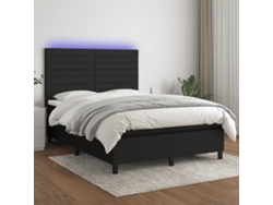 Cama Box Spring Colchón Y Luces Led Tela Negro 140x190 Cm