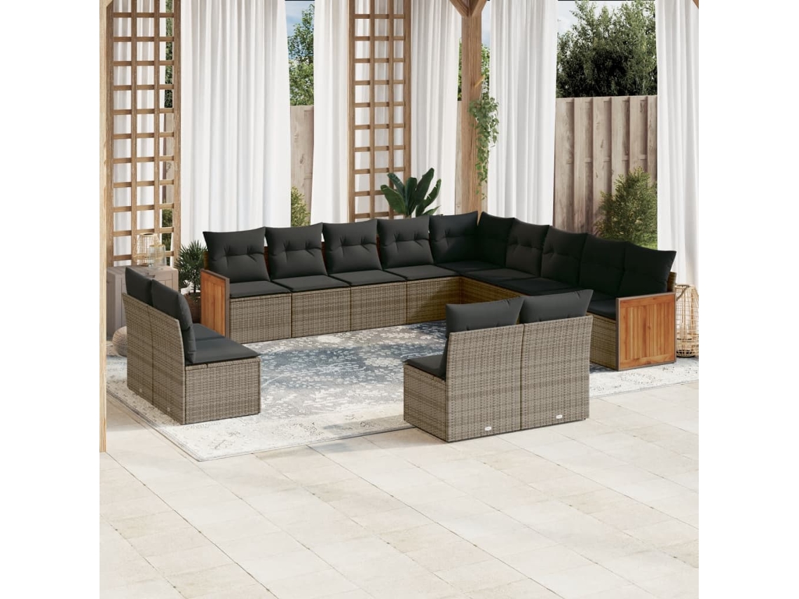 Conjunto de sofá de jardín de 13 piezas con cojines de mimbre gris DKD Home Decor