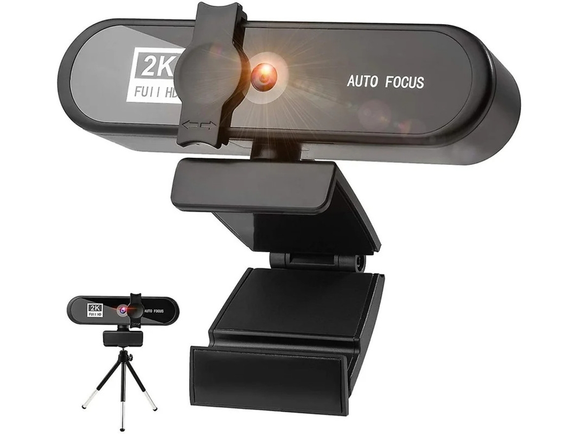 Cámara web HD 2K, cámara web USB para PC con micrófono, cubierta de privacidad, transmisión de video para computadora portátil y de escritorio, cámara con trípode, Bestvite
